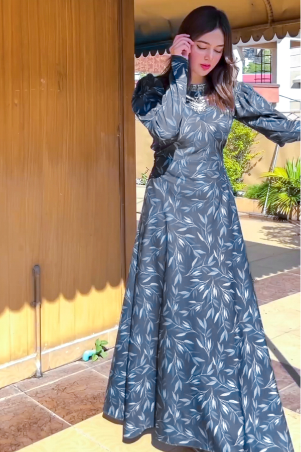 Inari Bluish Gray Floral Maxi - 334