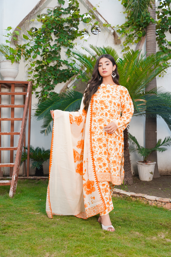 Tia: Yellow Gold Lawn Dress 3PC - 433