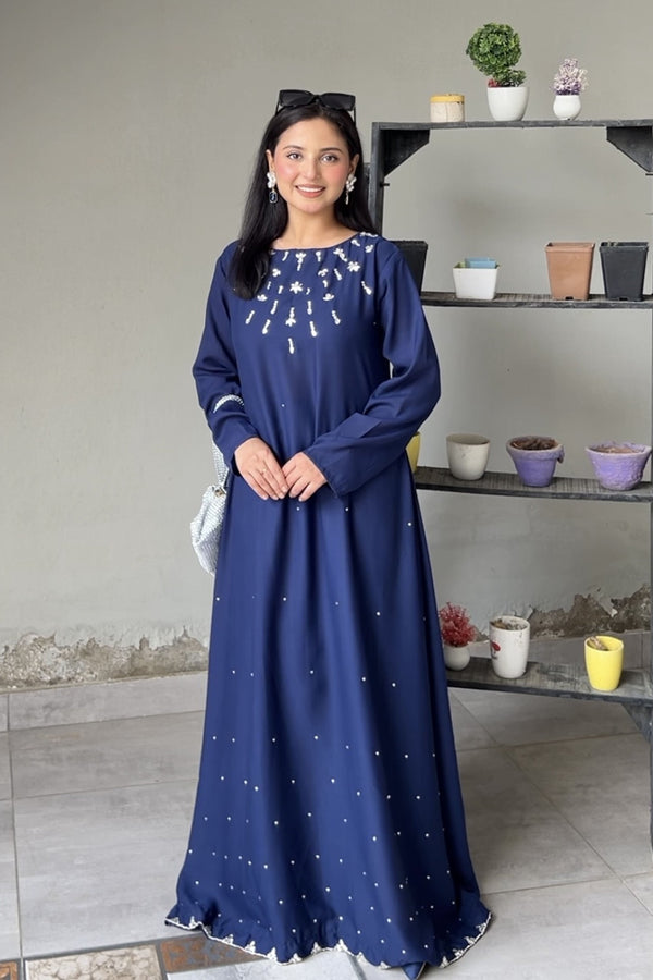 Tatiana: Navy Blue Color Dress With Hand Embroidered  - 479